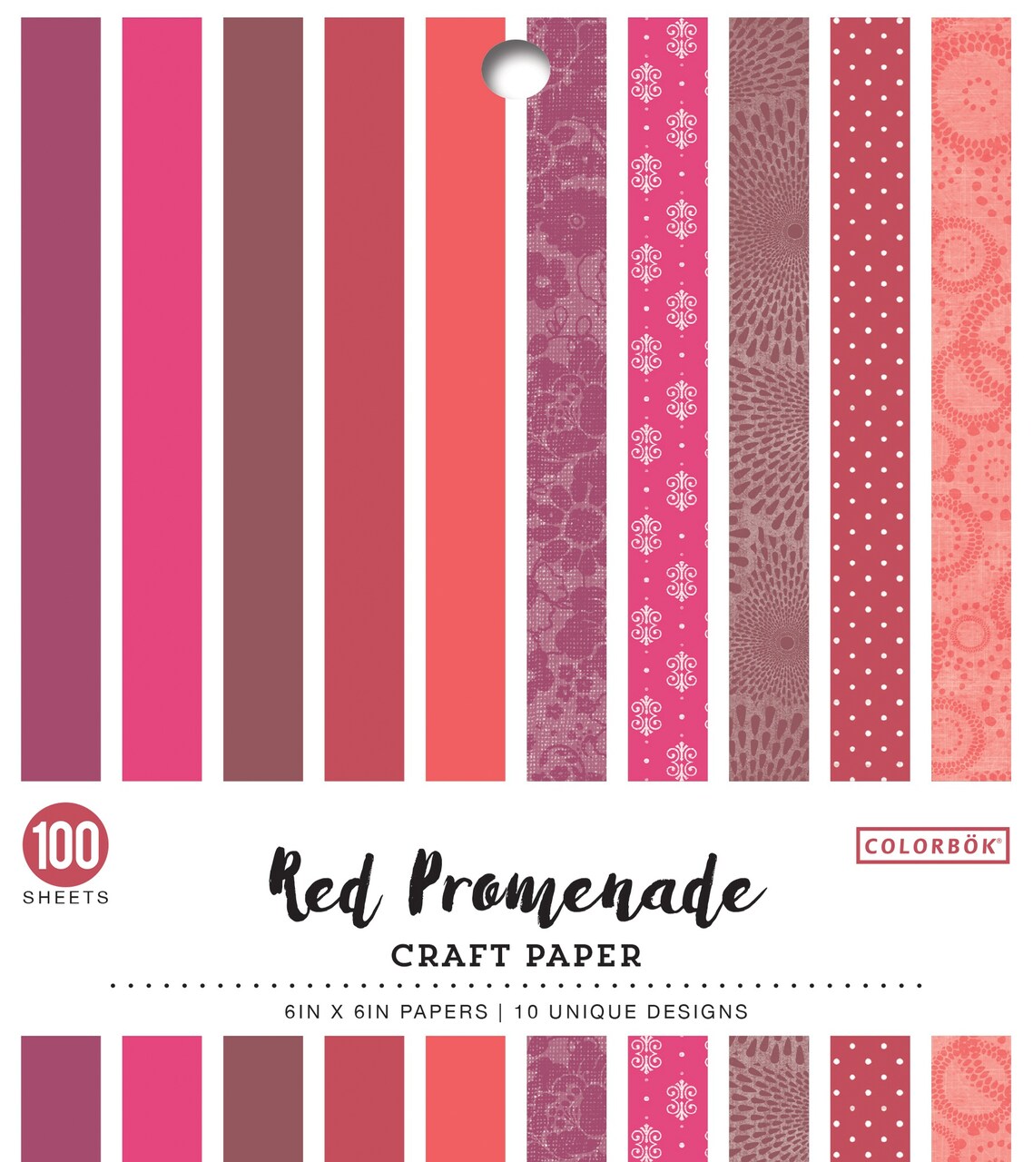 Colorbok Single-Sided Printed Cardstock 6"X6" 100/Pkg-Red Promenade, 10 Designs/10 Each